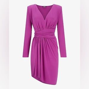 NWT! Draped V-Neck Strong Shoulder Mini Dress